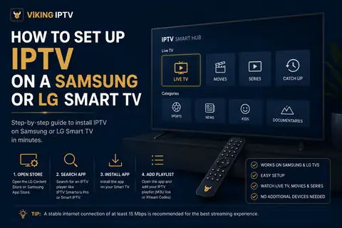 How to set up IPTV on a Samsung or LG smart TV How to set up IPTV on a Samsung or LG smart TV: the IPTV app open on a smart television with a remote